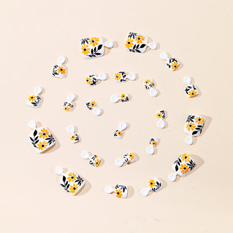 24pcs/Set Yellow Botanical Flowers Press On Toe Nails