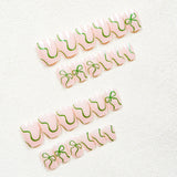 24pcs/Set Simple Green Line Bow Short Press On Nails