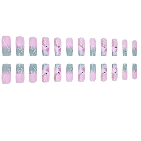 24pcs/Set Gradient Flower Press-On Nails