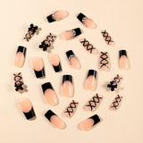 24pcs/Set Black Crisscross Strap French Tip with Bow Press-On Nails
