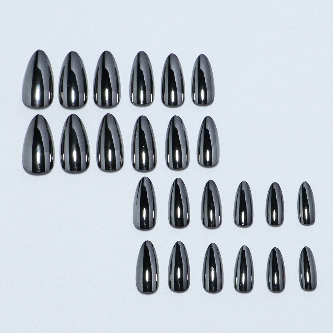 24pcs/Set Black Chrome Press-On Nails