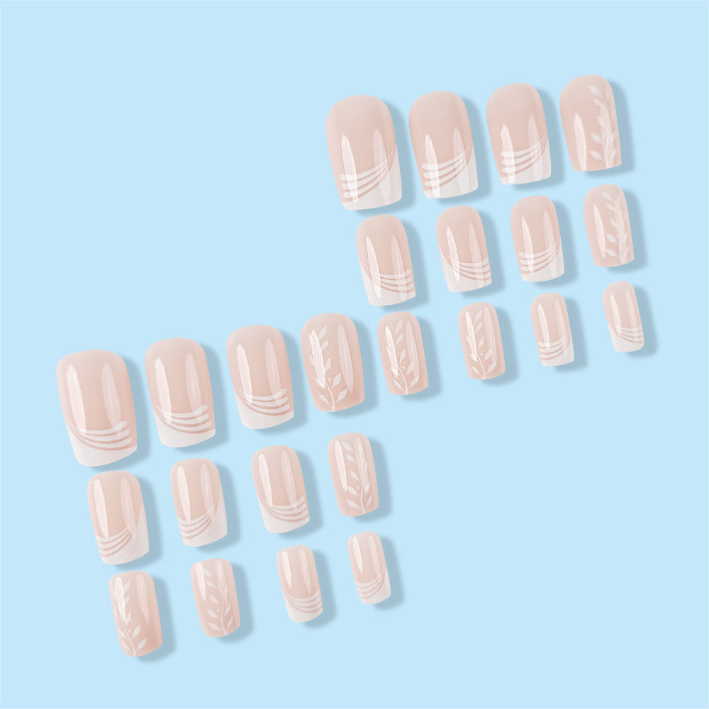 24pcs/Set White Multi-Stripe French Tips Press-On Nails