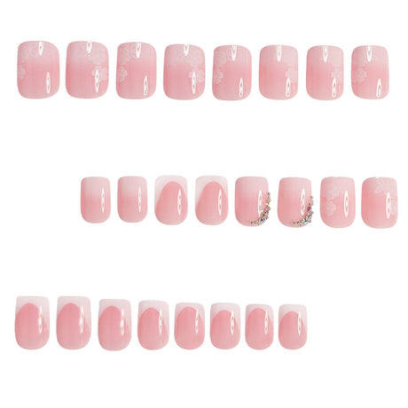 24pcs/Set White-tip French with Floral Short Press On Nails