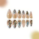 24pcs/Set Embossed Butterfly Sparkle Press-On Nails
