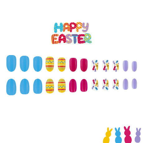 24pcs/Set Multicolor Easter Egg Bunny Press-On Nails
