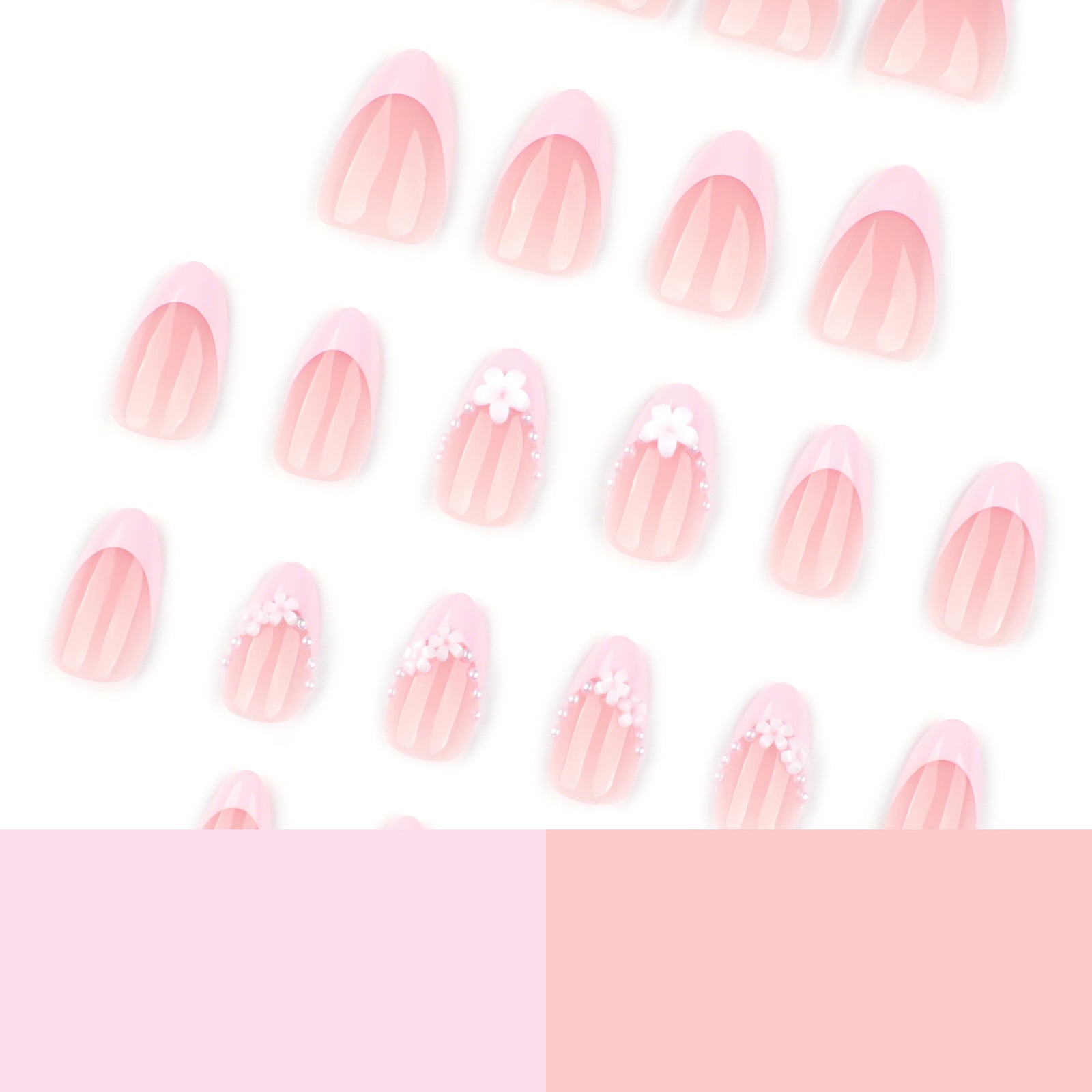 24pcs/Set Pink & White French Floral Press-On Nails
