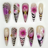 (Handmade) 10pcs/Set Elegant Violet Floral Press On Nails