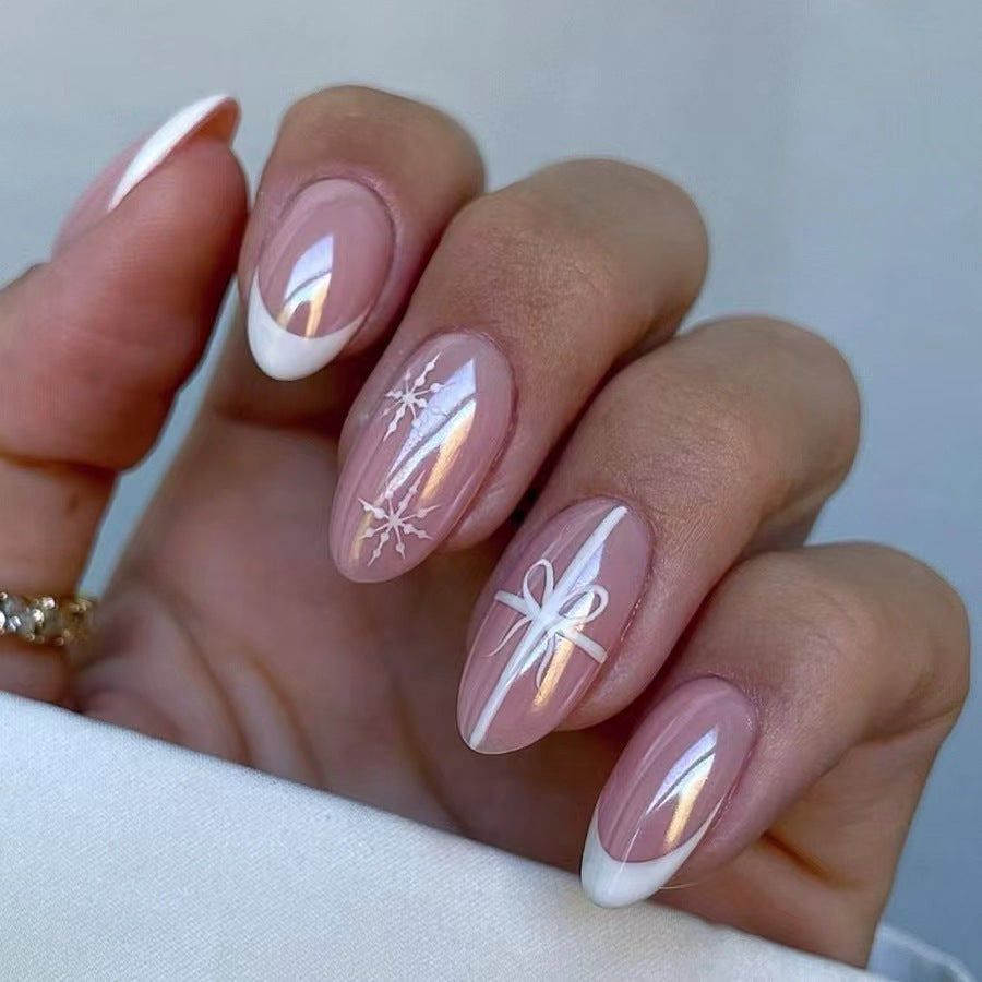 24pcs/Set White Chrome French Tips Press-On Nails