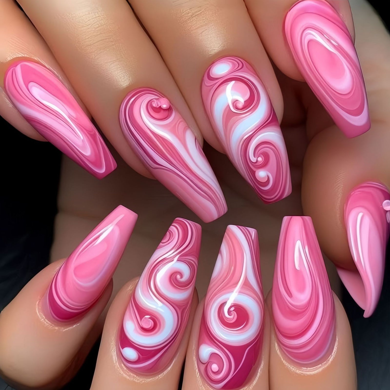 24pcs/Set Pink And White Striped Ombre Press-On Nails