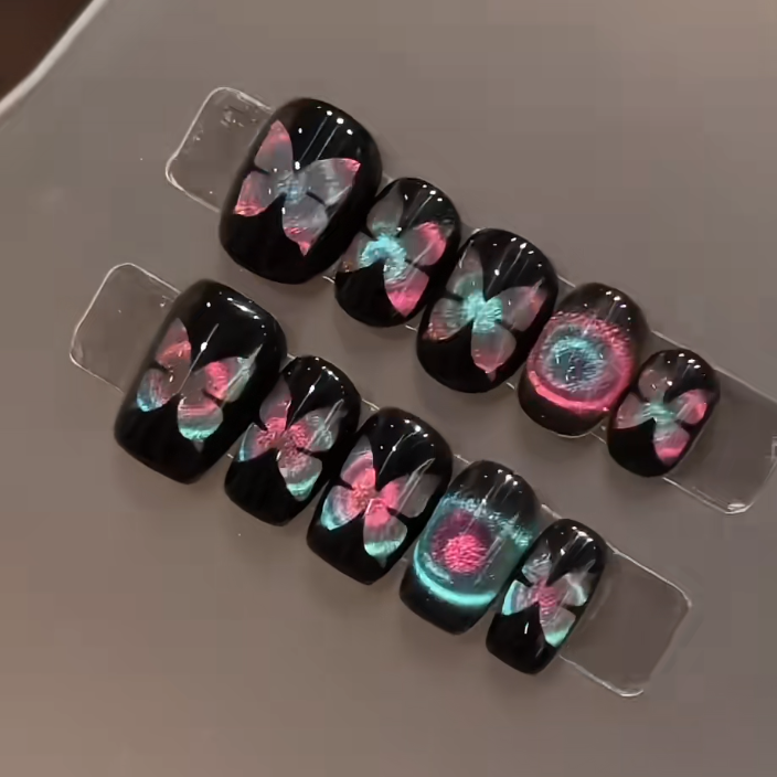 (Handmade) 10pcs/Set Dual-Tone Cat's Eye Dreamy Butterfly Press-On Nails