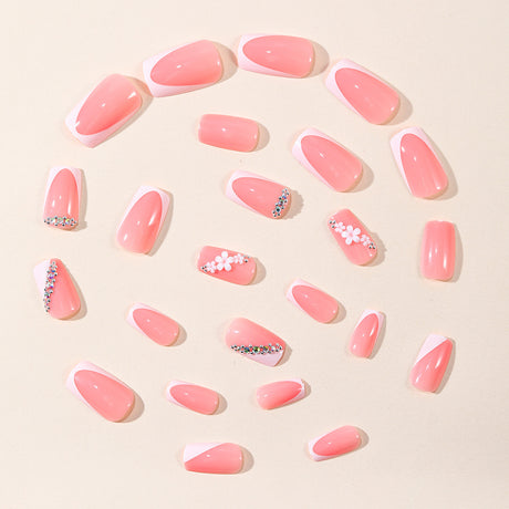 24pcs/Set Irregular French Tip Five-Petal Flowers Short Press On Nails