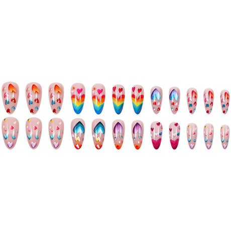 24pcs/Set Colorful Hearts Press-On Nails
