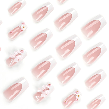 24pcs/Set White French Tip Bow Nails Press-On Nails