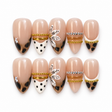 (Handmade) 10pcs/Set Coffee Brown Marble French Tips with 3D Floral Art Press-On Nails