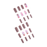 24pcs/Set Matte Brown Multicolored Flowers Press-On Nails