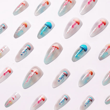 24pcs/Set Colorful Jellyfish Press-On Nails