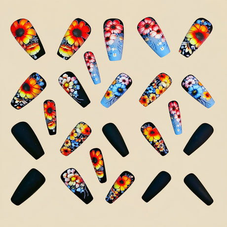 24pcs/Set Colorful Flowers Press-On Nails