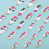 24pcs/Set Fresh Green Leaves and Small Flowers Press-On Nails