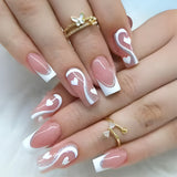 24pcs/Set White Heart Glitter French Tip Press-On Nails