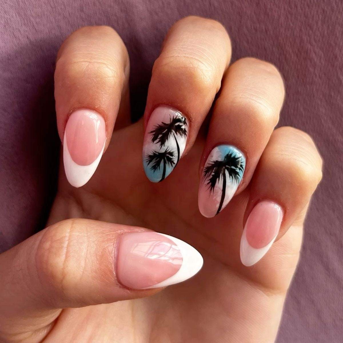 24pcs/Set White French Coconut Tree Press-On Nails