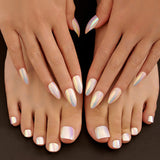 48pcs/Set White Metallic Hand & Toe Press On Nails