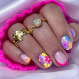 24pcs/Set Vibrant Floral Pink-Orange-Purple French Press-On Nails