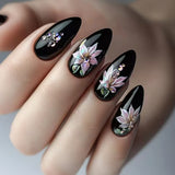 24pcs/Set Black and Purple Floral Press-On Nails