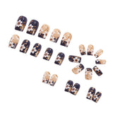 24pcs/Set Navy Blue with White Flowers & Gold Stamens Press-On Nails