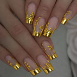 24pcs/Set 3D Nude Gold Foil Floral French Press-On Nails