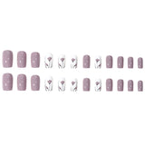 24pcs/Set Lilac Purple with Small Flowers Press-On Nails