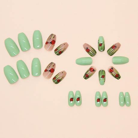 24pcs/Set Ladybug French Tip Press-On Nails