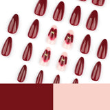 24pcs/Set Red Flowers Press-On Nails