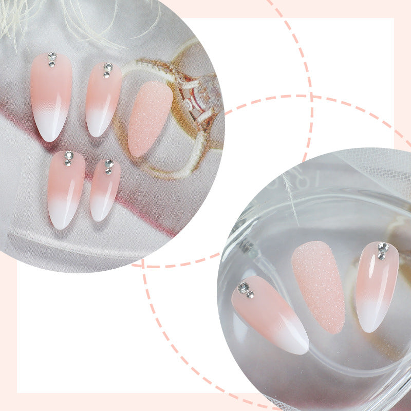 24pcs/Set White Gradient Glitter Rhinestones Press-On Nails