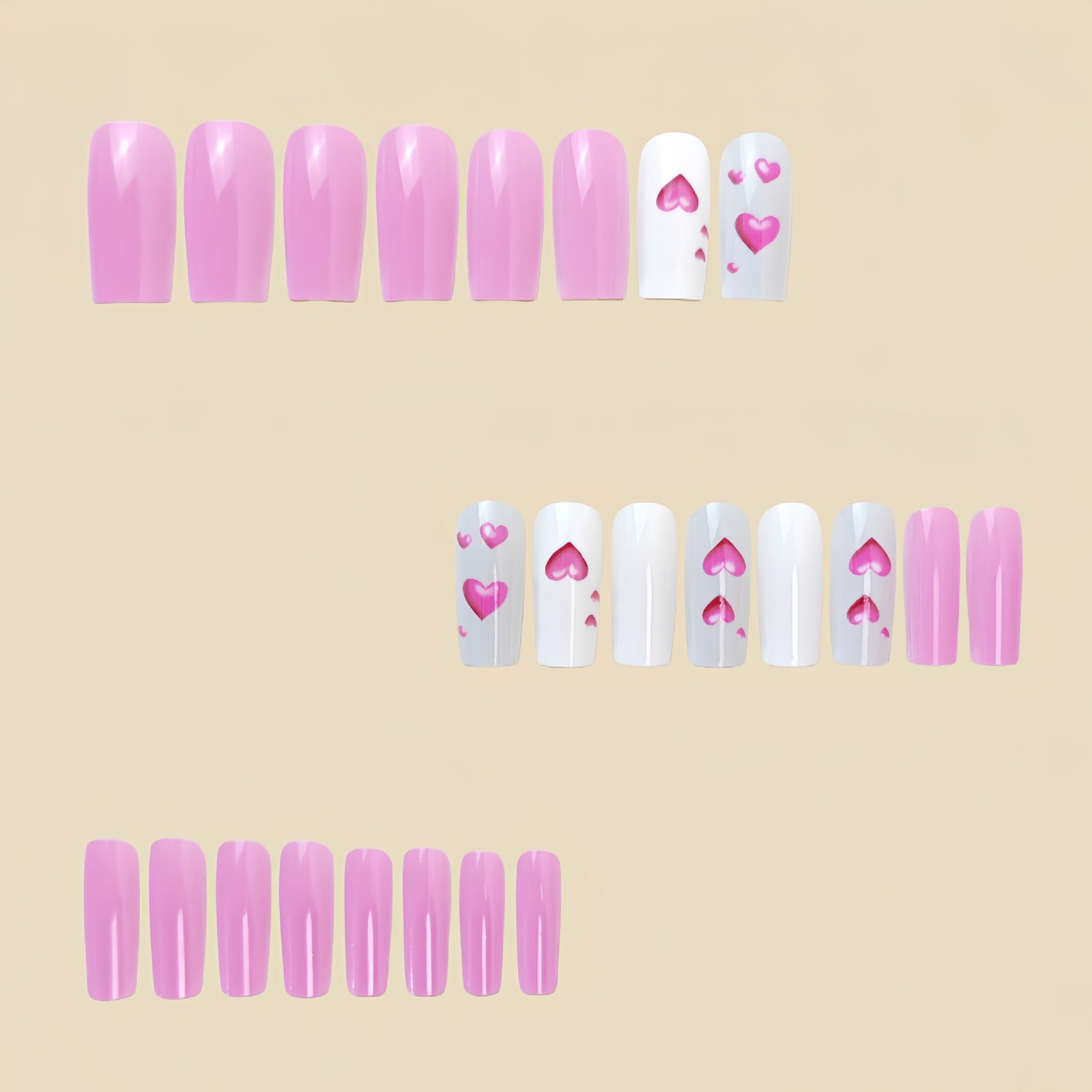 24pcs/Set Pink Hearts Press-On Nails