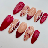 (Handmade) 10pcs/Set Christmas Candy Cane Bow French Press On Nails