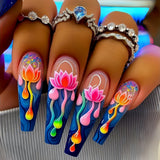 24pcs/Set Multicolor Tie-Dye Lotus Press-On Nails