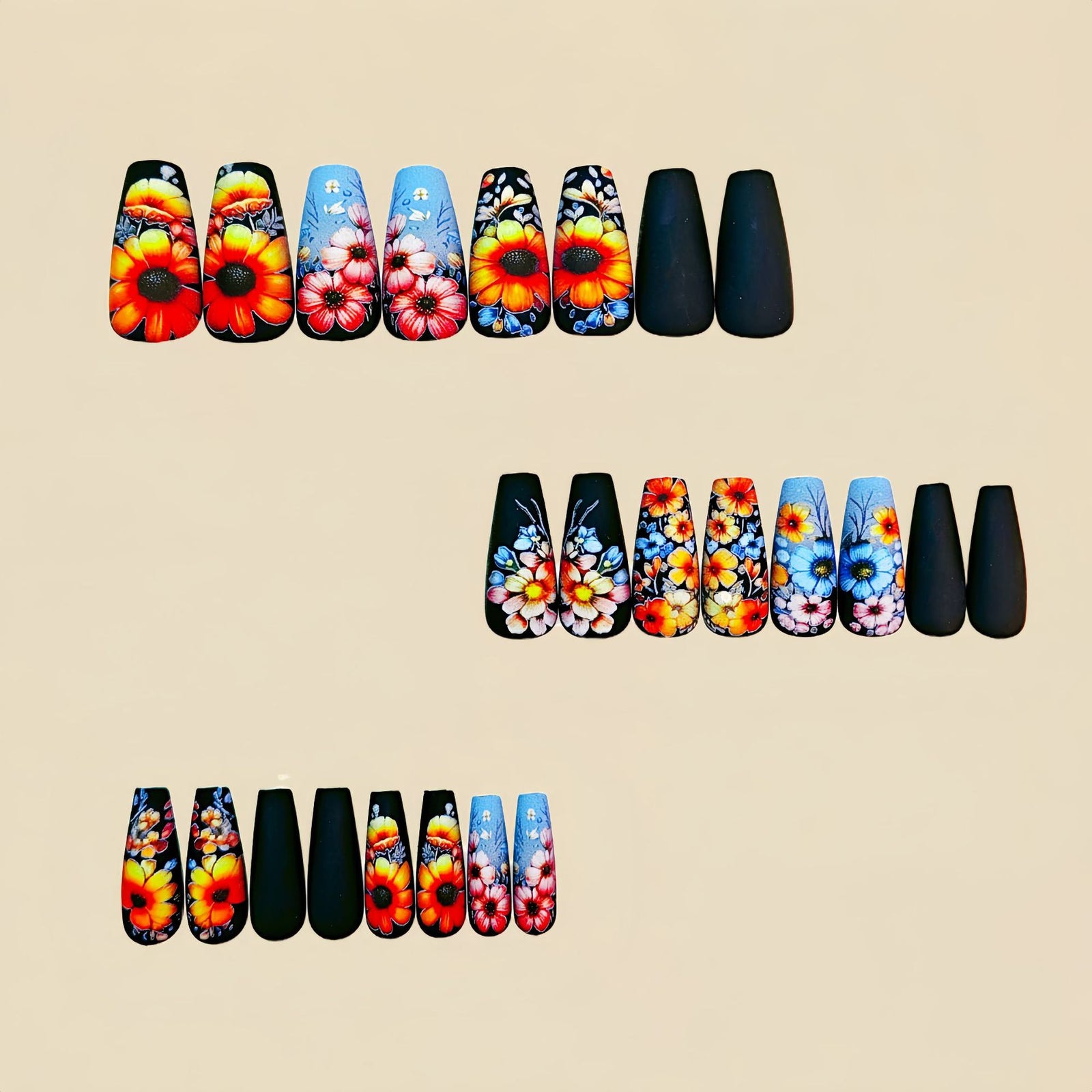 24pcs/Set Colorful Flowers Press-On Nails