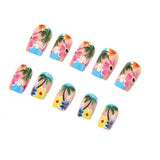24pcs/Set Palm Trees & Hibiscus Flowers Press-On Nails
