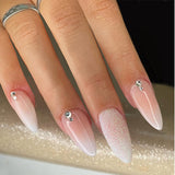 24pcs/Set White Gradient Glitter Rhinestones Press-On Nails