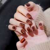 24pcs/Set Maillard Cat Eye Short Press On Nails