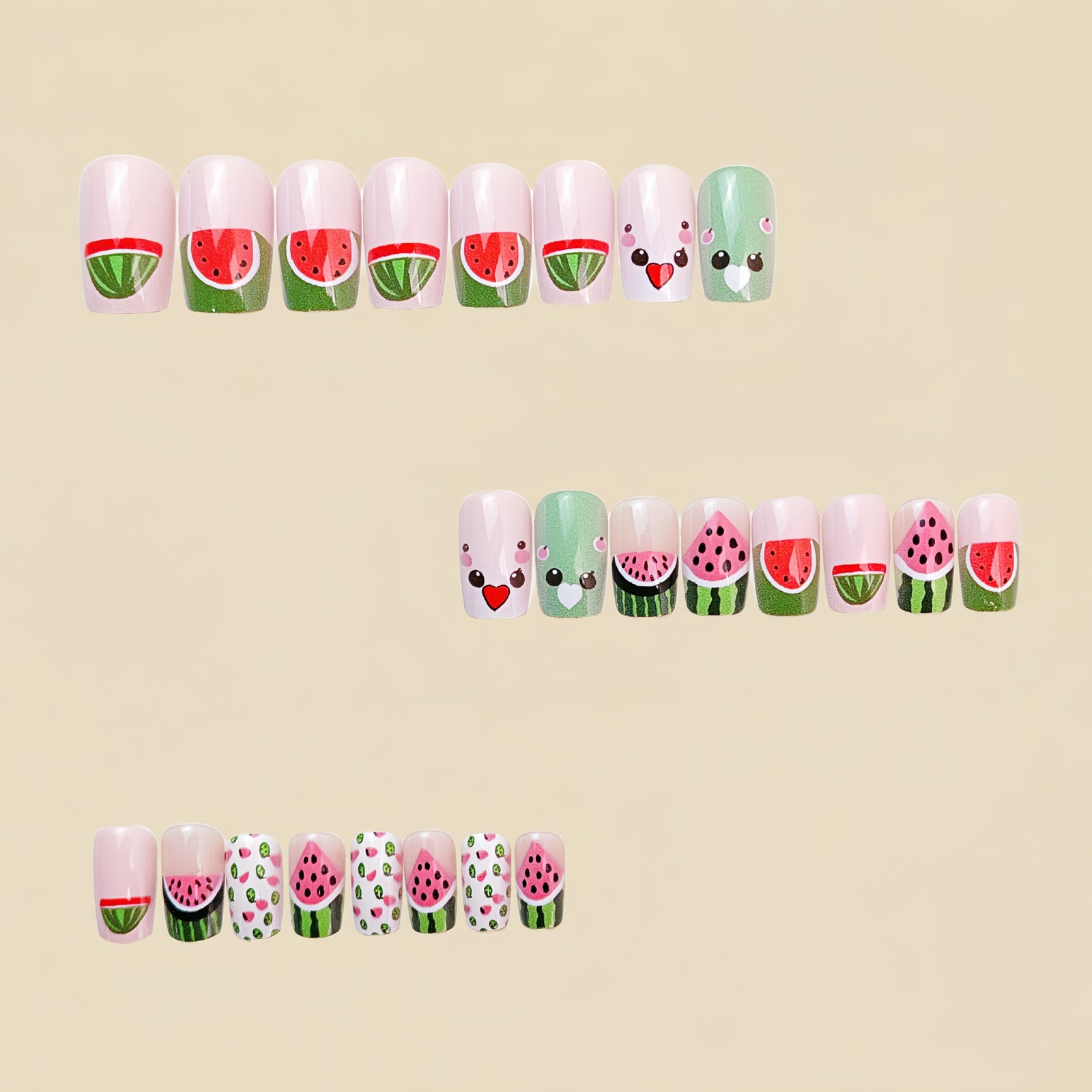 24pcs/Set Green Watermelon Press-On Nails