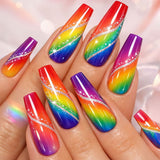 24pcs/Set Rainbow Gradient with Silver Glitter Lines Press-On Nails