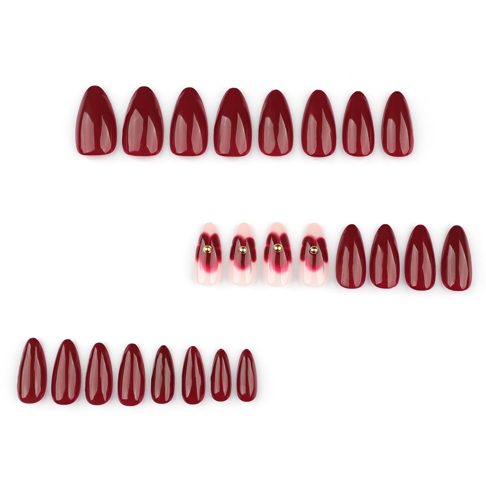24pcs/Set Red Flowers Press-On Nails