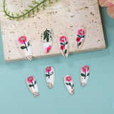 24pcs/Set Fresh Green Leaves and Small Flowers Press-On Nails