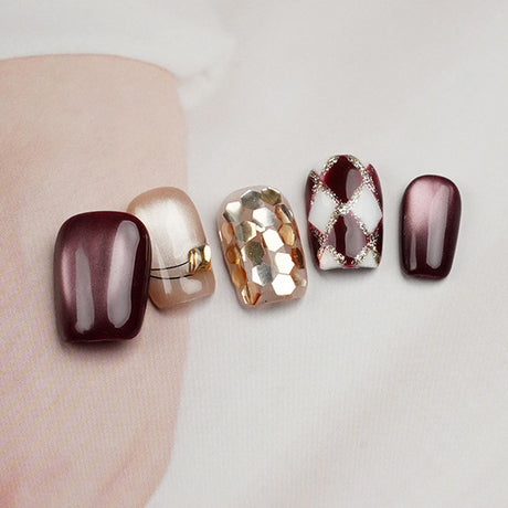 (Handmade) 10pcs/Set Cat Eye Grid Press-On Nails