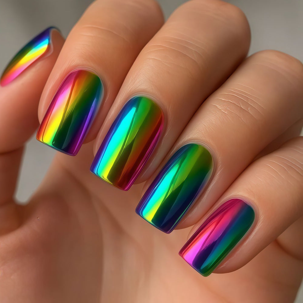24pcs/Set Rainbow Ombre Chrome Press-On Nails