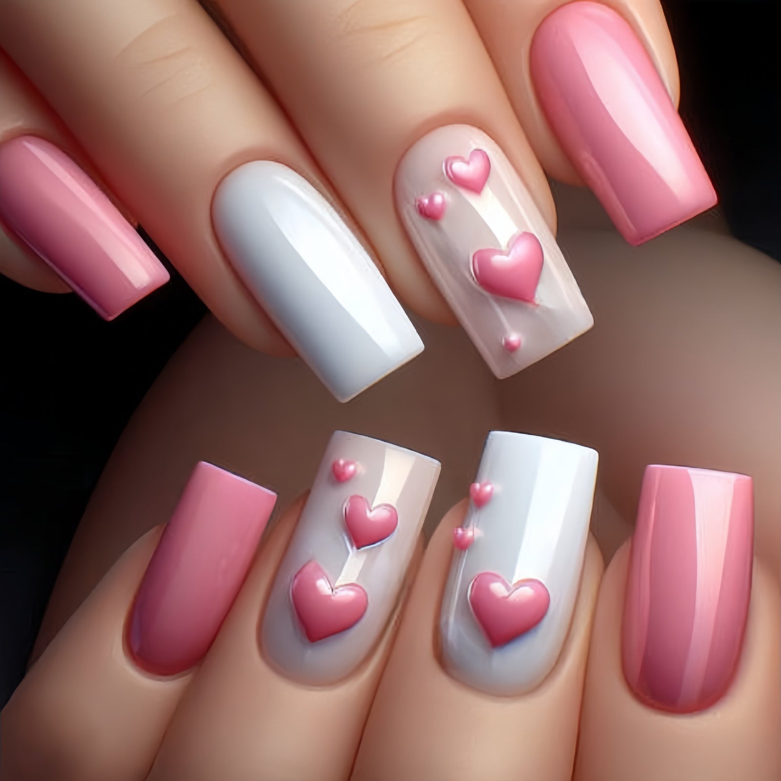 24pcs/Set Pink Hearts Press-On Nails