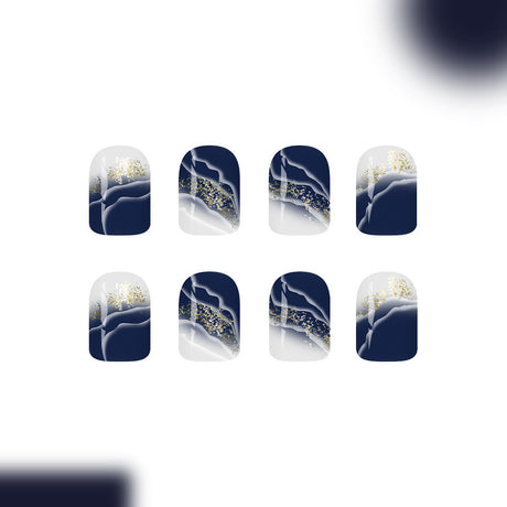 24pcs/Set Deep Blue Marble Lines Press-On Nails