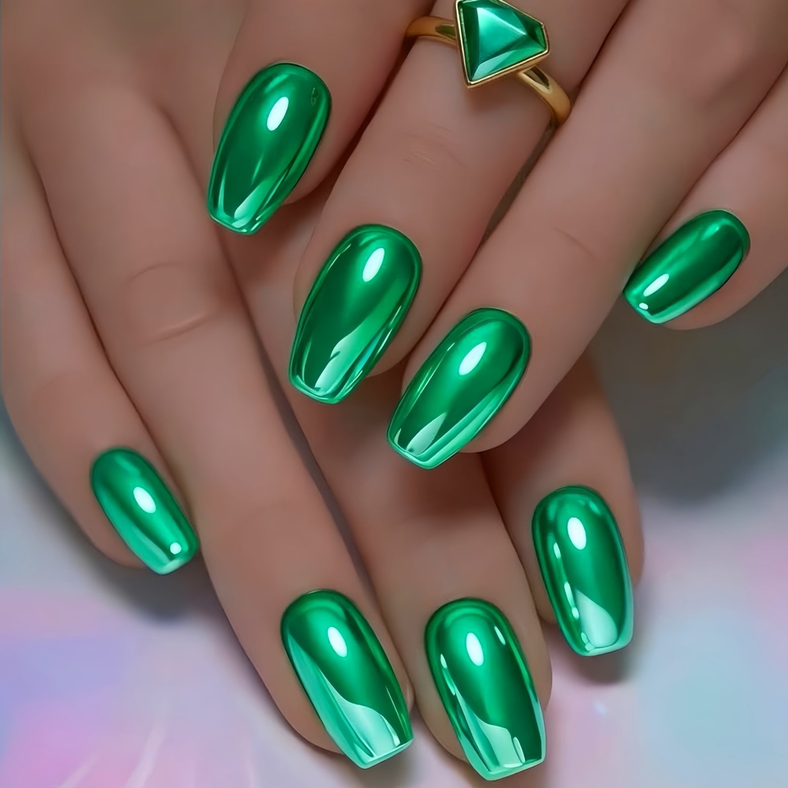 24pcs/Set Chrome Shiny Light Blue Press-On Nails