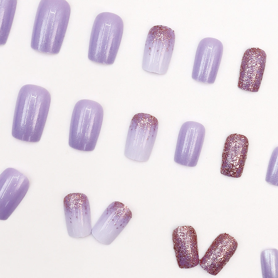 24pcs/Set Ultra Sparkly Aurora Purple Press-On Nails